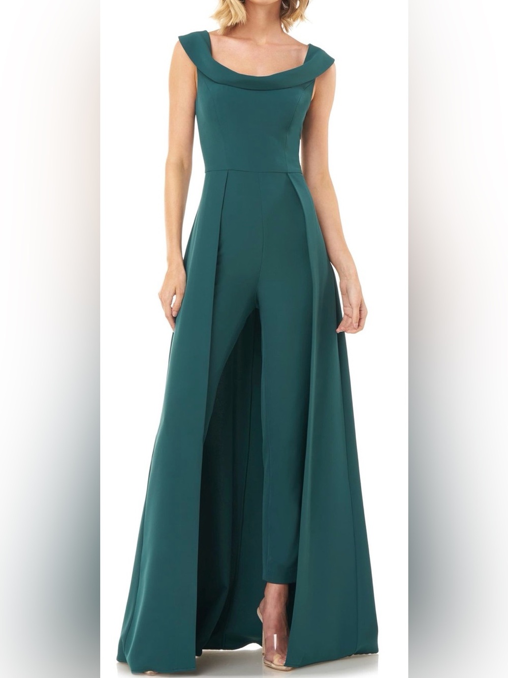 Kay Unger Teal Sleeveless Gown with Cowl Neck
